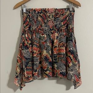 Chufy women’s Colorful tropical floral viscose smocked mini skirt small